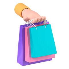 Hand png holding shopping bags, 3D illustration on transparent background