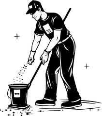Fresh Start Man with Mop Vector Design Tidy Touch Floor Cleaning Emblem Emblem