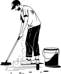 Tidy Tactics Man with Bucket Icon Emblem Polished Professionals Cleaning Floor Logo Design