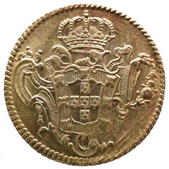 coat of arms of the kingdom of Portugal from the reign of Dom José I on an 18th century gold coin