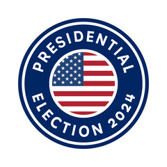 USA presidential election 2024 - vector round sign with American flag.