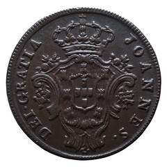 Old Portuguese V Reis coin in Copper from the reign of João Principe Regent king of Portugal in...