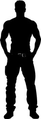 FlexForce Denim Clad Emblem Icon Power Jeans Muscled Man Emblem Vector
