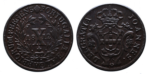 Old Portuguese X Reis coin in Copper from the reign of João Principe Regent king of Portugal in...