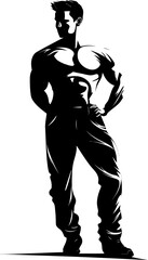 Denim Dynamics Muscular Logo Vector Icon PowerFlex Pose Muscled Emblem Design