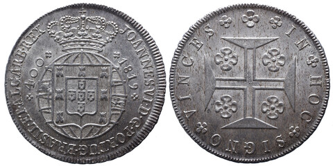 Old Portuguese coin in Silver from the reign of João VI king of Portugal in the 19th century