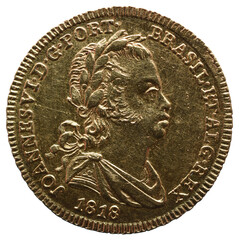 Old Portuguese coin in Gold from the reign of João VI king of Portugal in the 19th century