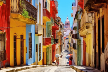 Fototapeta na wymiar very colorful street of a caribbean city