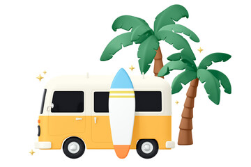 Van png sticker, vacation 3D cartoon transparent background