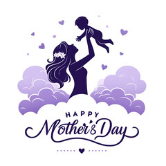 Happy Mother's Day abstract art Calligraphy with heart-shaped flower decoration or Mother's Day background. Mother's Day text for holiday graphic card, line art flower and botanical leaves, poster.