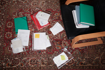 Folders, papers and tickets