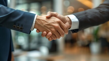 Two business men shaking hands in a room with other people, AI