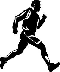 Marathon Momentum Runner Side View Iconic Speed Surge Athlete Vector Emblem