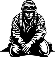 Courageous Kneel Soldier Respect Logo Patriot Salute Kneeling Warrior Emblem