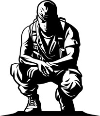 Guardian Salute Soldier Respect Icon Sentinel Kneel Kneeling Warrior Vector