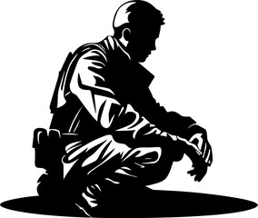 Brave Kneel Military Salute Emblem Valor Guard Soldier Respect Logo