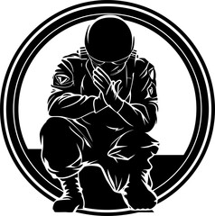 Honor Tribute Kneeling Warrior Icon Guardian Salute Military Salute Vector