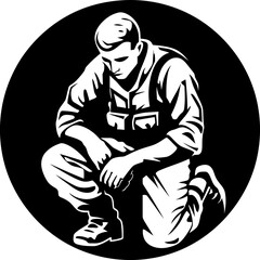 Sentinel Shield Kneeling Soldier Vector Icon Patriot Protector Military Emblem Symbol