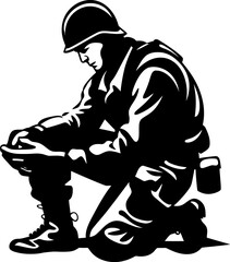 Patriot Pose Military Honor Icon Duty Devotion Soldier Kneel Emblem
