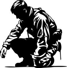 Duty Devotion Soldier Kneel Emblem Brave Tribute Military Salute Symbol
