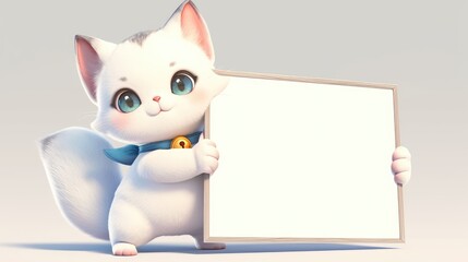 A whimsical cat cartoon character portrayed in a cartoon rendered illustration is seen holding a whiteboard