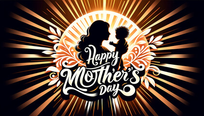 Happy Mother's Day abstract art Calligraphy with heart-shaped flower decoration or Mother's Day background. Mother's Day text for holiday graphic card, line art flower and botanical leaves, poster.