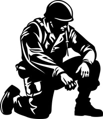 Patriot Pride Soldier Symbol Design Valor Vigor Kneeling Soldier Icon Vector