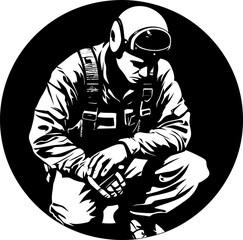 Courageous Kneel Military Icon Design Sentinel Stance Soldier Vector Symbol