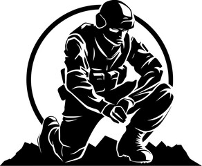 Valor Vision Soldier Emblem Design Dutybound Defender Kneeling Soldier Logo Vector