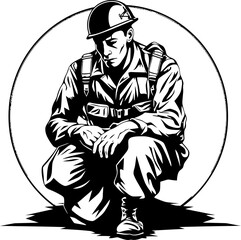 Sentinel Shield Soldier Icon Emblem Patriot Protector Kneeling Soldier Vector Symbol