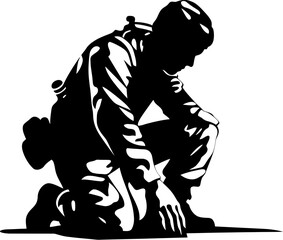 Duty Defend Soldier Icon Vector Brave Bond Kneeling Soldier Symbol Emblem