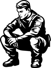 Guardian Gratitude Kneeling Soldier Iconic Symbol Courageous Call Military Emblem Vector