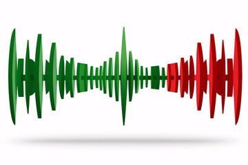 graphic representation of a sound wave in green and red on a white background