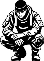 Duty Decree Kneeling Soldier Emblem Design Brave Bond Military Icon Vector