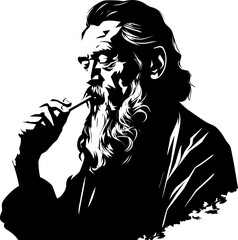 Sage Serenity Asian Gentleman Smoker Symbol Timeless Tobacconist Long Bearded Sage Icon