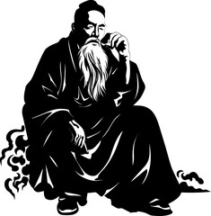 Tranquil Tobacco Old Gentleman Smoker Logo Ancient Elixir Long Bearded Asian Icon - obrazy, fototapety, plakaty