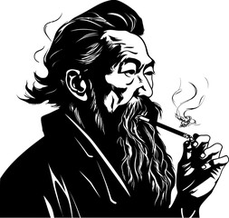 Antique Aroma Elderly Smoker Symbol Revered Rapture Asian Elder Icon