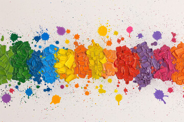 image of paint stains with all the colors of the rainbow on white background