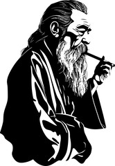 Ancient Aura Wise Asian Smoker Logo Hoary Harmony Long Bearded Sage Icon