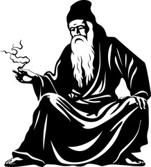 Elderly Essence Asian Sage Smoker Emblem Legacy Cloud Long Bearded Gentleman Design