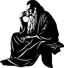 Vintage Vision Asian Sage Smoker Emblem Ancient Wisdom Long Bearded Gentleman Logo