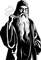 Ancient Aura Asian Elder Smoker Design Tranquil Tobacconist Long Bearded Sage Icon