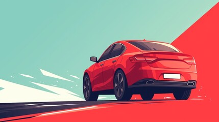 Illustration of a car sign featuring a bold red icon with a sleek flat style shadow trail - obrazy, fototapety, plakaty