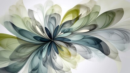 Abstract illustration of a blue and green radiating floral design