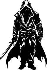 Sinister Swordsman Reaper Emblem Design Graveyard Guardian Reaper with Combat Weapons Icon
