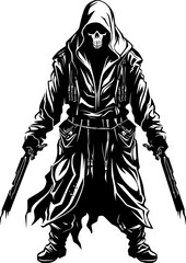 Grim Guardian Reaper with Combat Weapons Emblem Deaths Arsenal Reaper Vector Logo