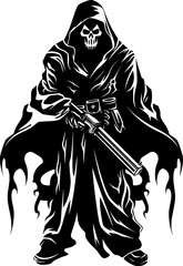 Eerie Edge Reaper with Weapons Logo Deaths Legacy Combat Weapons Reaper Vector