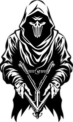 Phantom Executioner Combat Reaper Icon Vector Spectral Scythe Reaper with Weapons Emblem