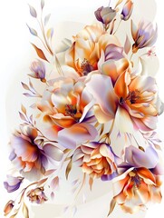 Light, bright illustration of beautiful flowers in shades of orange and purple