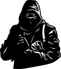 Larceny Loot Robber with Stolen Bag Icon Stealthy Snatcher Stolen Bag Vector Logo